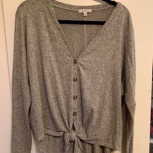 Button down, high low long sleeve with cute knot